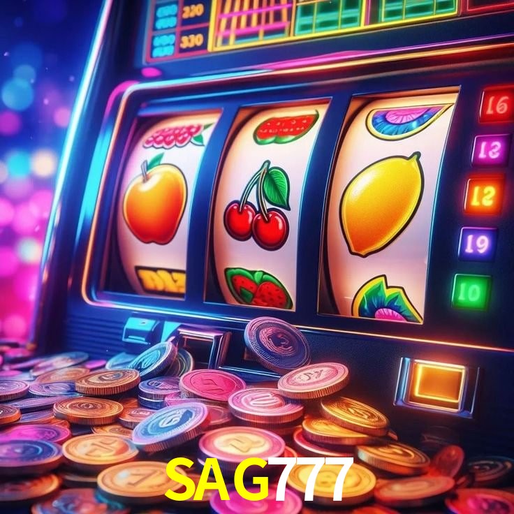 Escena dinámica inspirada en casino con iluminación SAG777, cartas, fichas e íconos de juegos digitales en un espacio moderno de juegos.